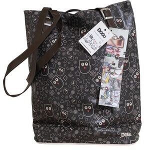 DOGO Tote Bag Women Large Black Owl Print Vegan Leather Adjustable Straps NEW